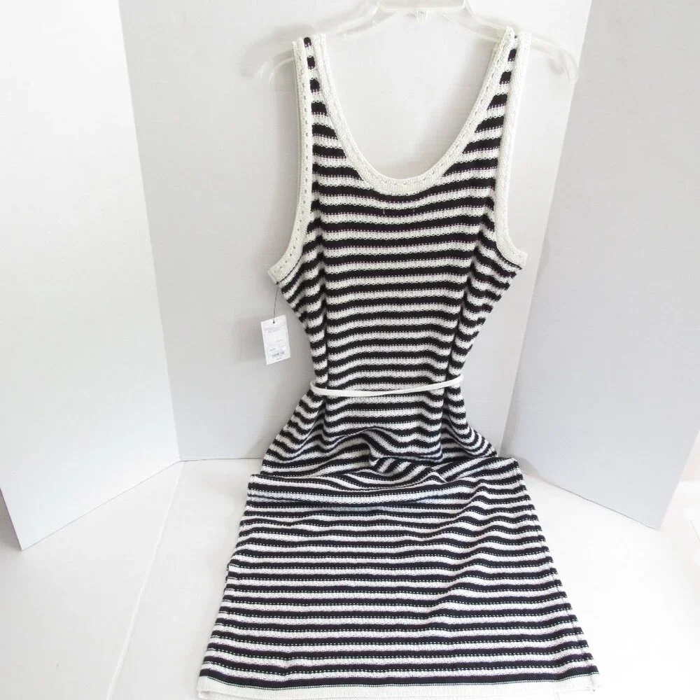 Nine West Womens Plus Sleeveless Crochet Striped Belted Maxi Dress Size XXL NWT - Picture 2 of 5